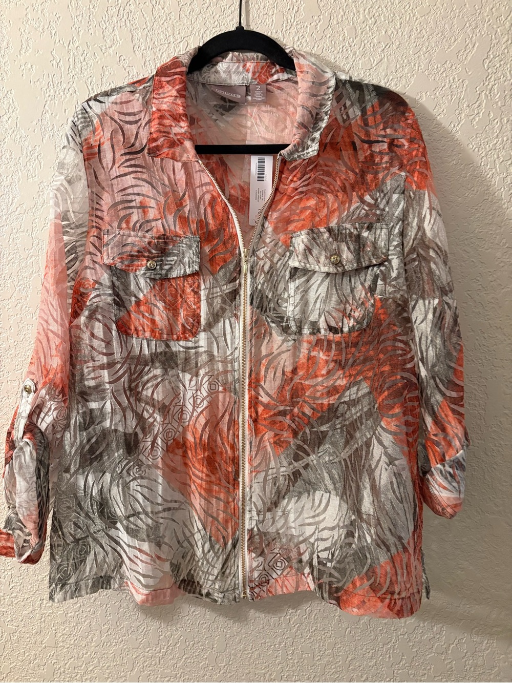 Chico's Nuevo Palm Sheer Jacket/Shirt sz 2 L
